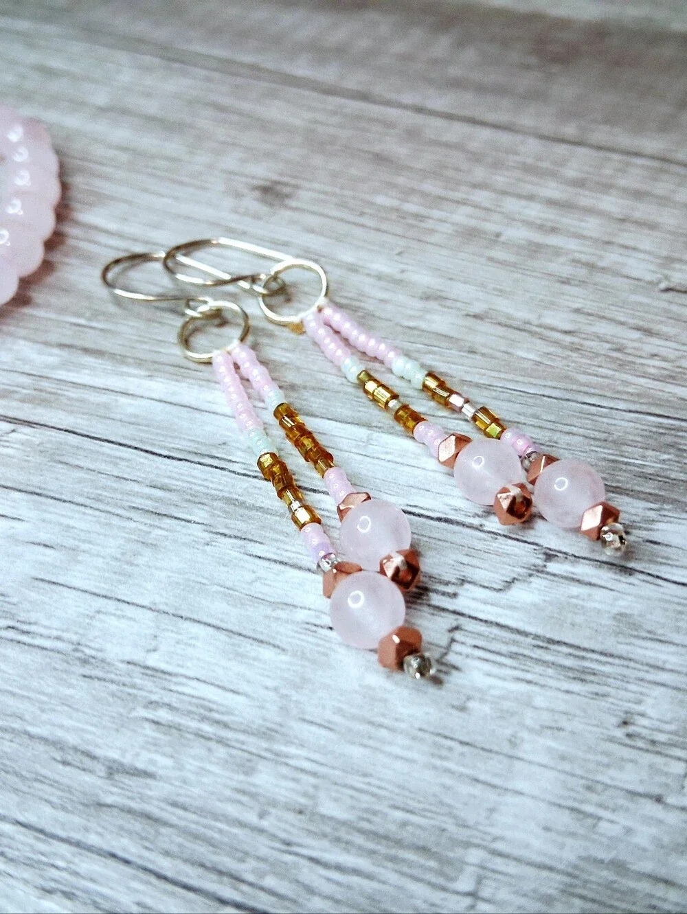 Rose Quartz Tower Bracelet & Drop Earrings Gift Set, 3 Piece Crystal Bundle